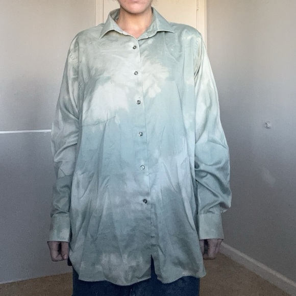 Green Tie Dye Button Up Collared Shirt - Picture 6 of 7